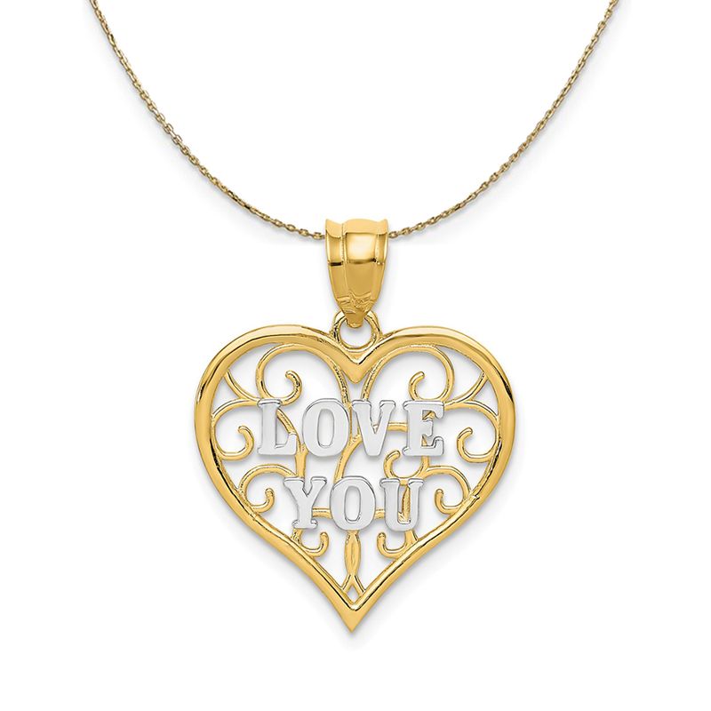 14k Yellow Gold And Rhodium Filigree Love You Necklace - 18 Inch